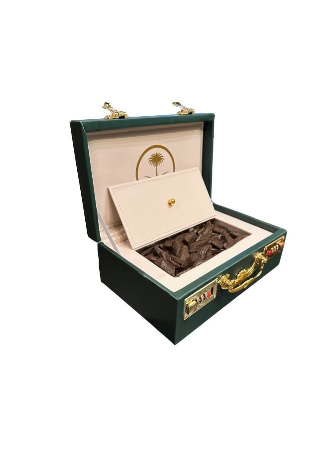 HASD-OUD Al-Ezz Package | Quarter Kilo of Super Maroki Agarwood | "Sword and Palm Tree" Lock Bag | Large Incense Burner | Luxury Mabthoot | Air Freshener 220ml | Charcoal Box | Tongs | Lighter - Image 2